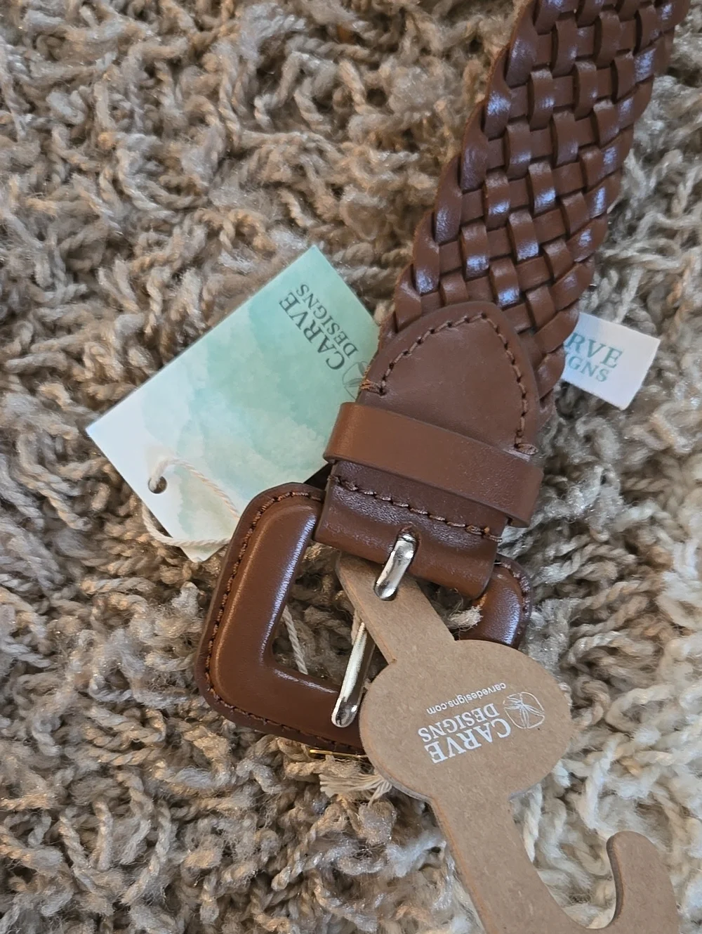 NWT Carve Designs Woven Leather Belt Dark Brown Braided